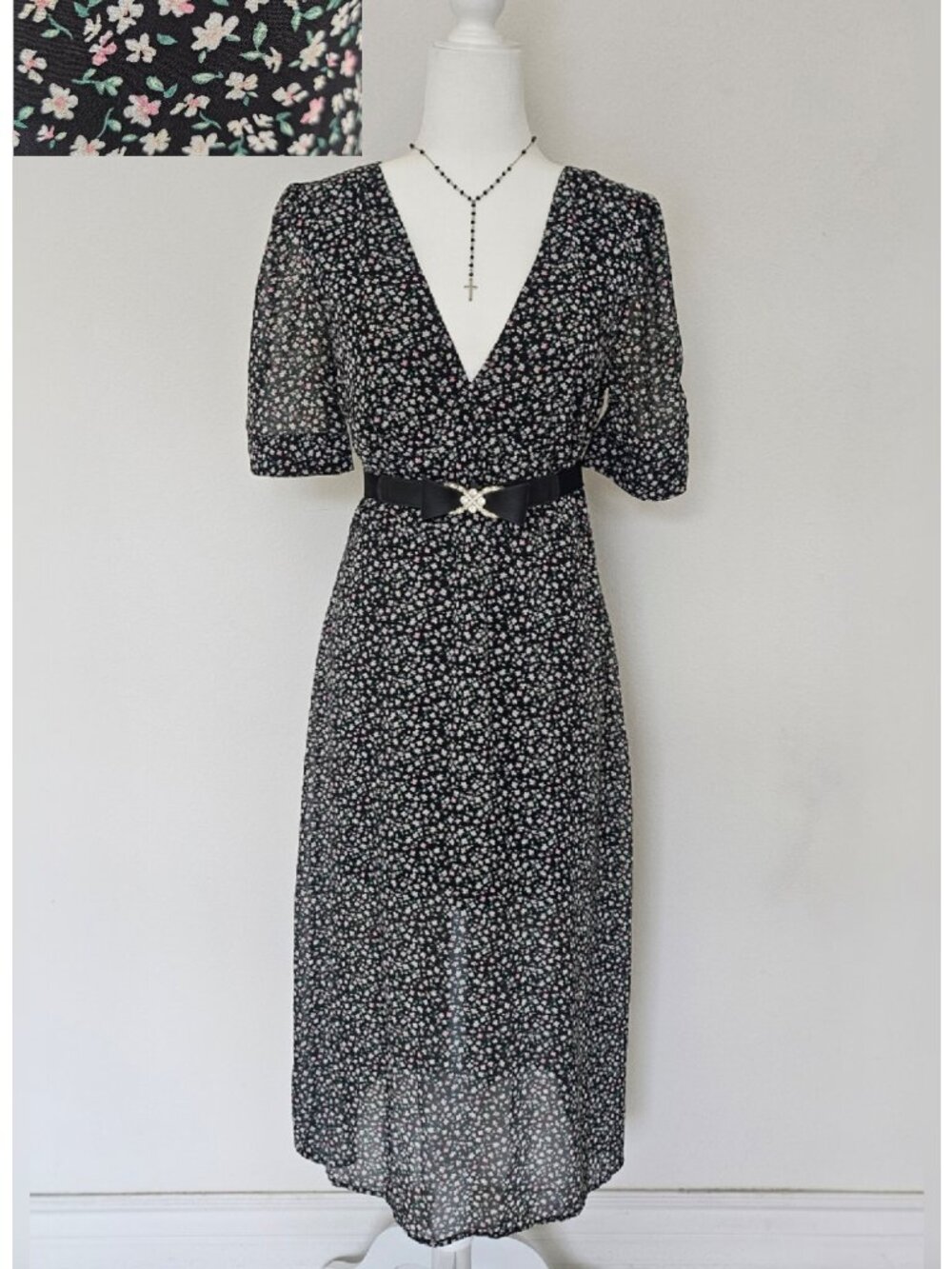 H&M DIVIDED Floral Chiffon Midi Dress Side Slits Medium